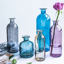 北欧新款彩色玻璃花瓶 透明小口一枝花摆件 水培客厅摆件工艺品
