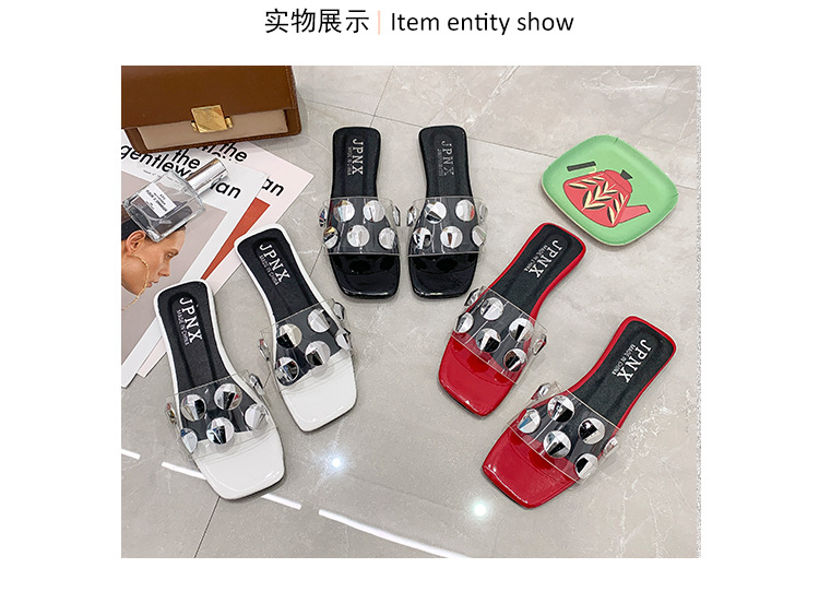 square head transparent one-word flat slippers  NSPE34966