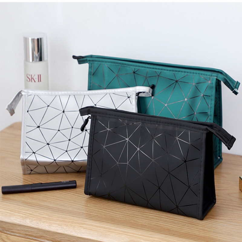 Geometric rhombic lattice PU Cosmetic travel Portable capacity waterproof Wash and rinse Storage bag Take it with you clutch bag