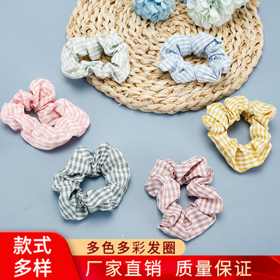 厂家直销纯棉格纹大肠发圈蝴蝶结发带三件套蝴蝶结发绳批发小饰品|ru