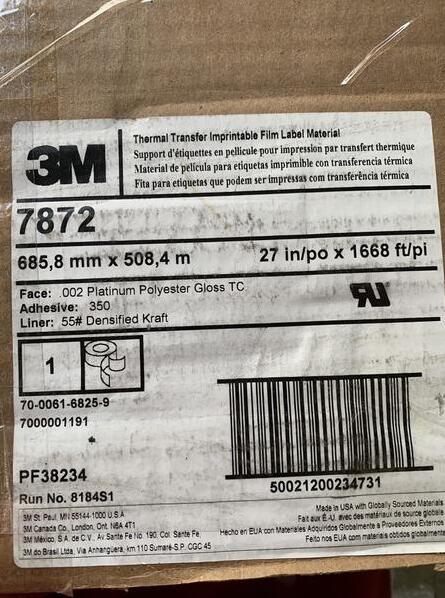 大量供应3M7872哑白不干胶热转印标签规格可定
