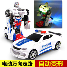 电动变形车玩具批发 电动万向变形机器人音乐灯光警察玩具车热卖