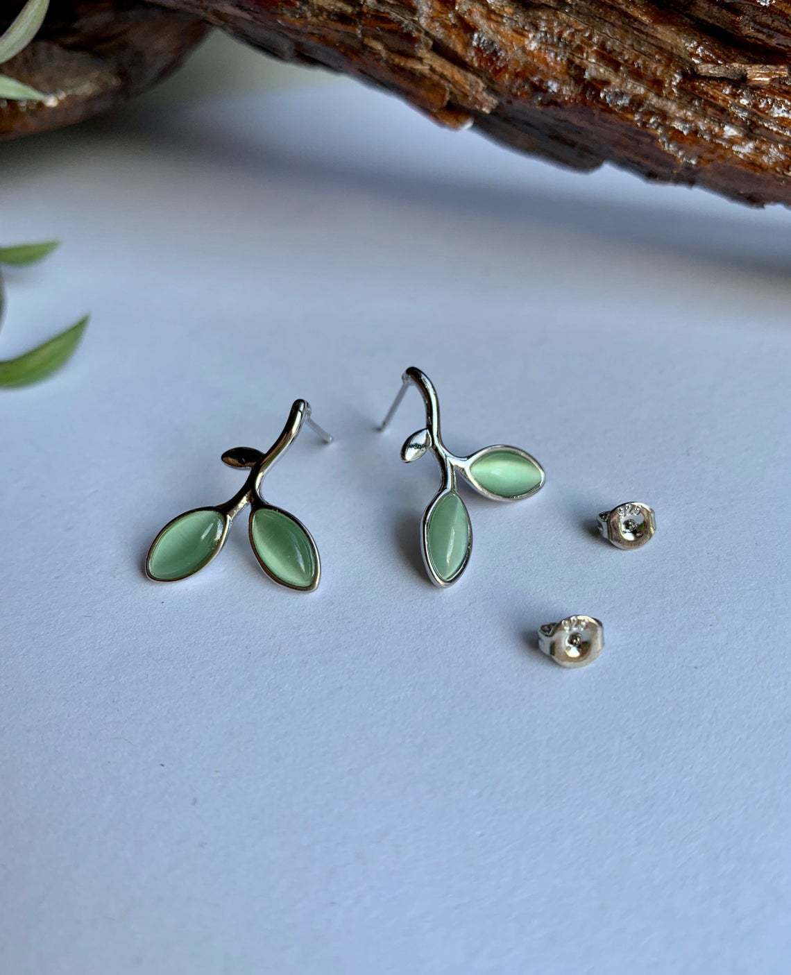 Fashion Green Leaf Earrings Ring Necklace Set Bohemian Simple Earrings