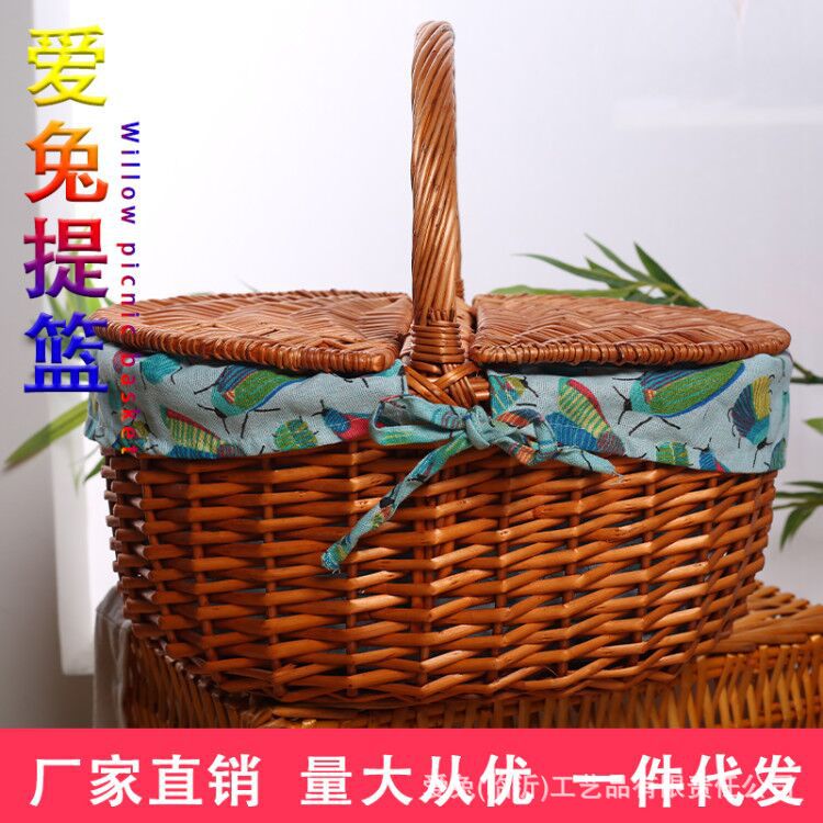 Venta al por mayor cesta de picnic sauce tejido pastoral ins boutique todo sauce compras cesta de regalo cesta de verduras cesta portátil