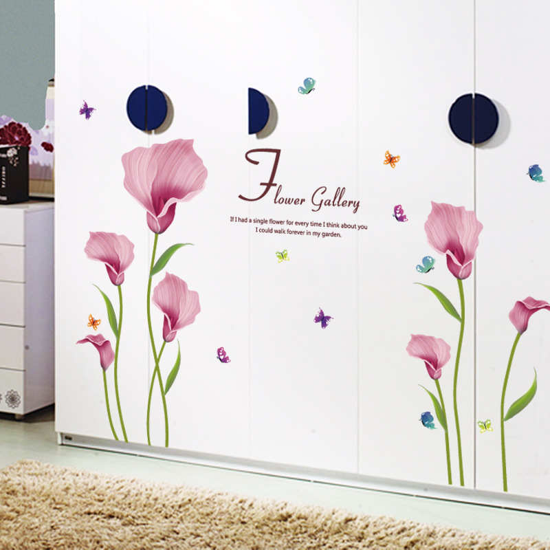 Creative pink morning glory wall stickers bedroom living room wall…