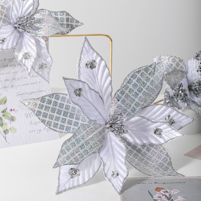 30cm gran flor de Navidad oro plata rojo decoración de Navidad corolla de flores de caña simulación decoración de flores falsas