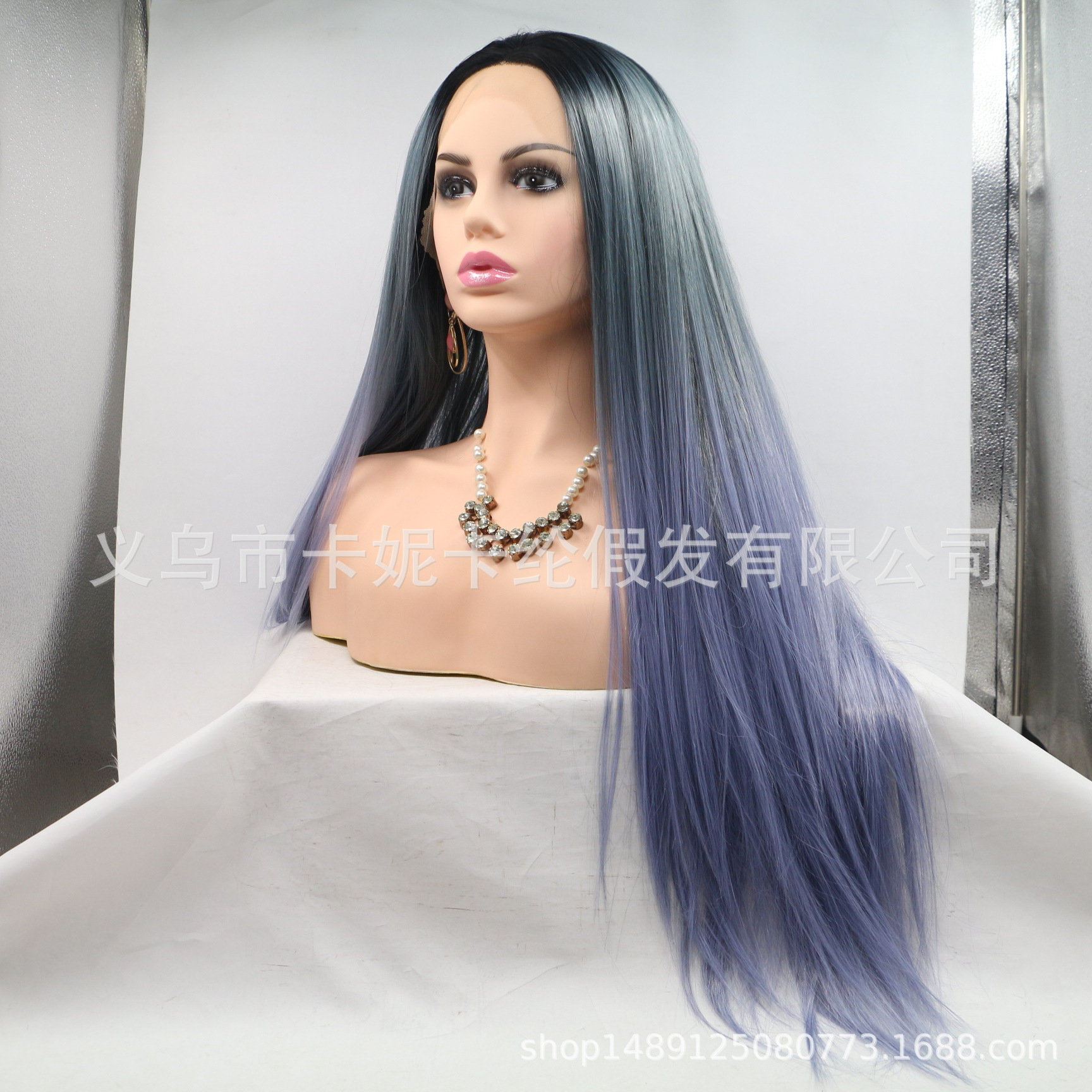 Moda europea y americana, cabello recto largo, peluca de fibra química para mujer Inventario Wholesale