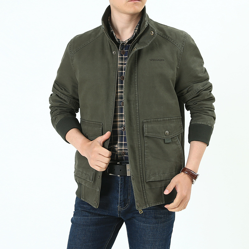 Amazon hombres primavera y otoño hombres chaqueta casual soporte collar multi-bolsa papá chaqueta delgada superior transfronteriza