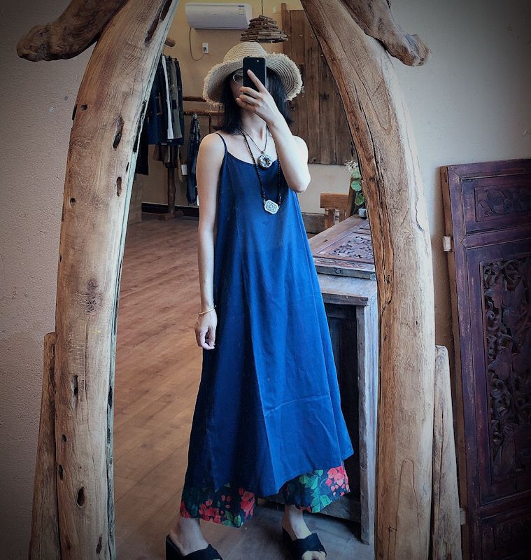 2020落古泥百搭棉布打底吊带长裙14085深兰