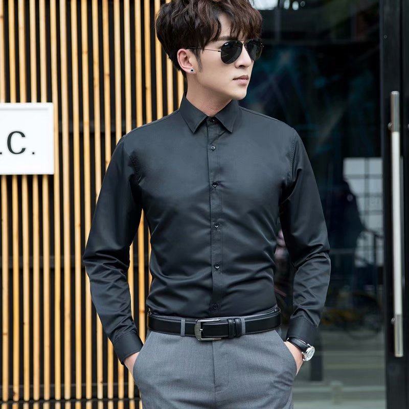 2020 camisa a cuadros de manga larga de estilo coreano de los hombres slim fit juventud moda guapo camisa pareja casual Camisa delgada