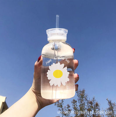 厂家直销玻璃杯带吸管韩版夏天水杯女学生可爱ins小雏菊杯子