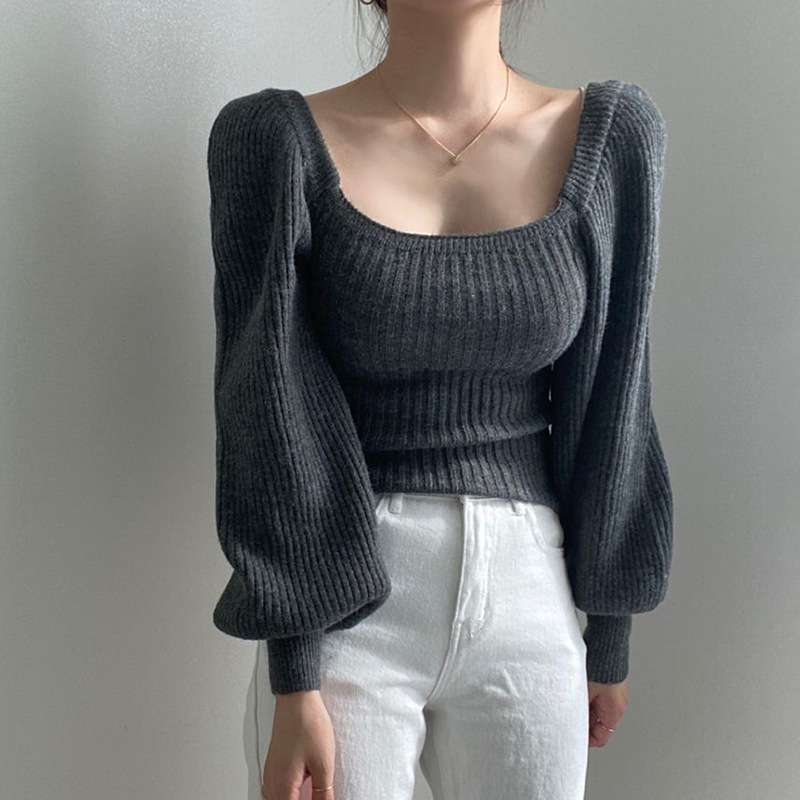 Solid Color Long Sleeve U Neck Knitted Sweater NSSSN75231