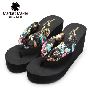 2021新品夏季波西米亚人字拖女高跟拖鞋外穿防滑时尚沙滩海边凉拖