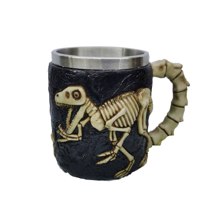 3D череп Mug — смоляной внешний слой и двойной слой нержавеющей стали, Gothic Goblet 330–400 мл