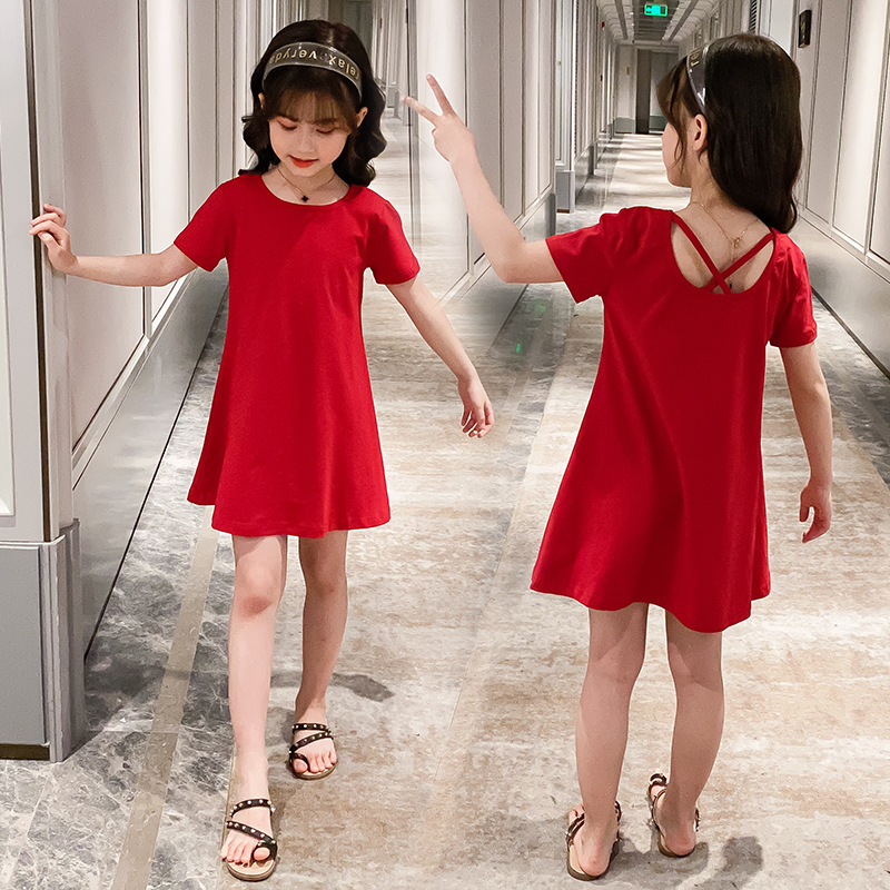 Short sleeved dress for girls summer dress 2020 New style for children Foreign style cotton Princess dress for girls summer beach dress