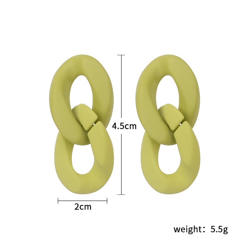 7g Weight Earrings Classification Wedding, Travel Occasion Geometric Pattern Women'S Gender Pink, Purple, Green, Yellow Color Fashion New Hollow Chain Hoop Niche Candy Color Two-link Earrings 无