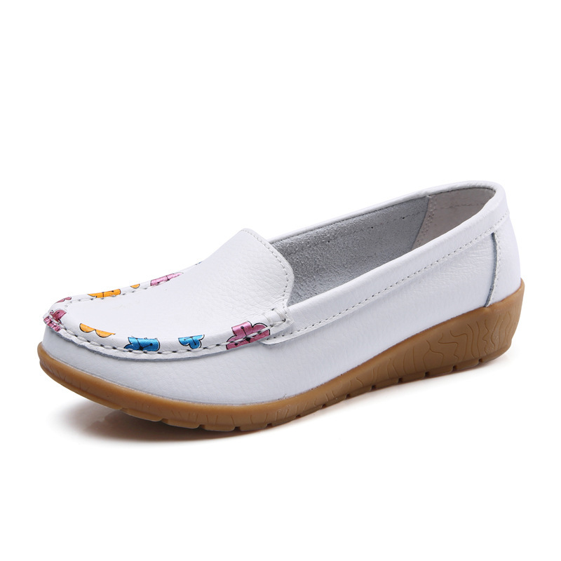 Women'S Spring Leisure Printed Leather Single Shoes Pea Flat Shoes