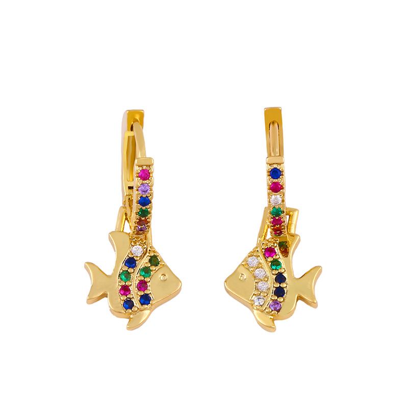 Boucles D'oreilles Européen Et Américain Fabuleux Personnalité Boucles D'oreilles Incrusté Couleur Diamant Océan Style Petit Fish Coconut Tree Boucles D'oreilles Gouttes Pour Les Oreilles Femelle Ers68 display picture 6