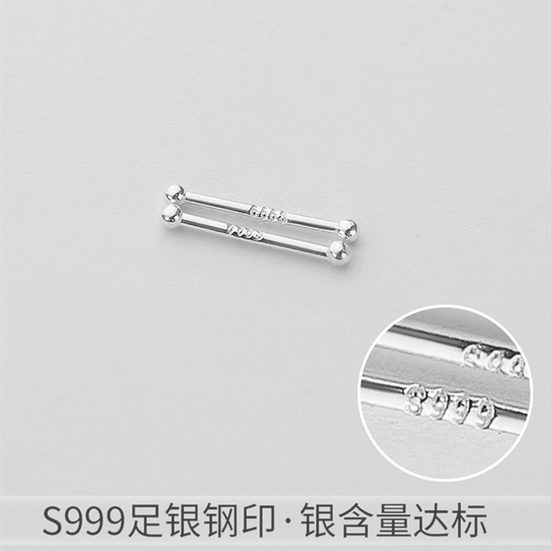 S990银耳钉双头圆珠不易掉针睡觉不用摘耳环女小巧耳棒养耳S999纯|ru
