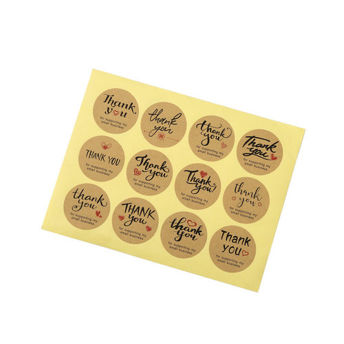 Kraft paper heart Thank you resealable sticker decorative sticker self-adhesive baking resealable sticker 12 pieces