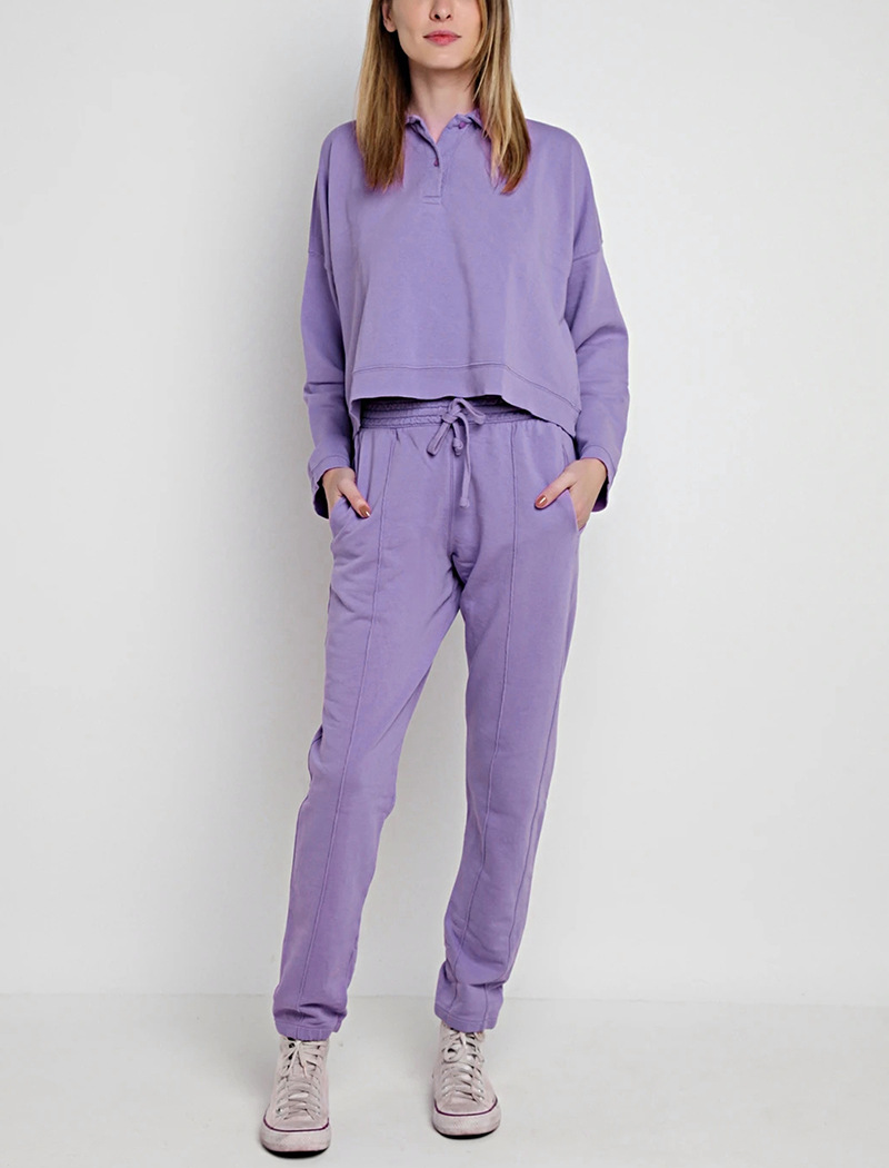 solid color shirt collar long-sleeved top sweatpants set NSGE37821