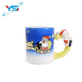 外贸出口厂家直销圣诞节老人3D立体异形手彩陶瓷马克杯咖啡杯可定