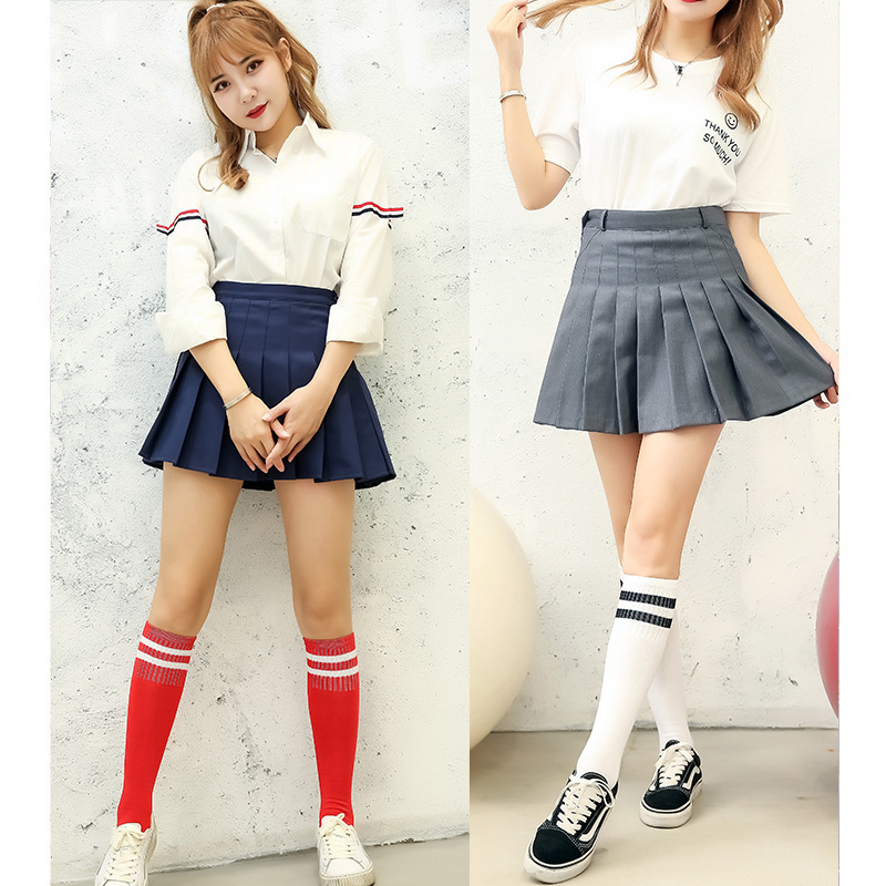 新款三条杠长筒袜高筒袜纯棉过膝长袜子运动足球袜成人学生袜女