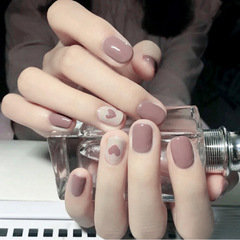 Peach Nail Art Heart Shape Short Wearing Nail Polish Trendy Artificial Nail Sheet Complete Nail Sheet Gray Purple S105