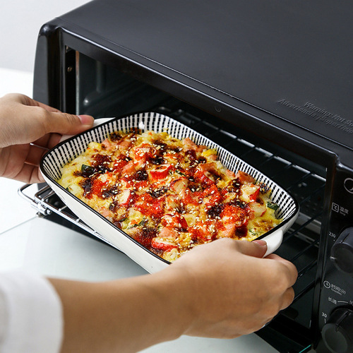 Double-ear baking bowl ceramic baking pan baking rice plate tableware creative dish plate home microwave oven bowl available