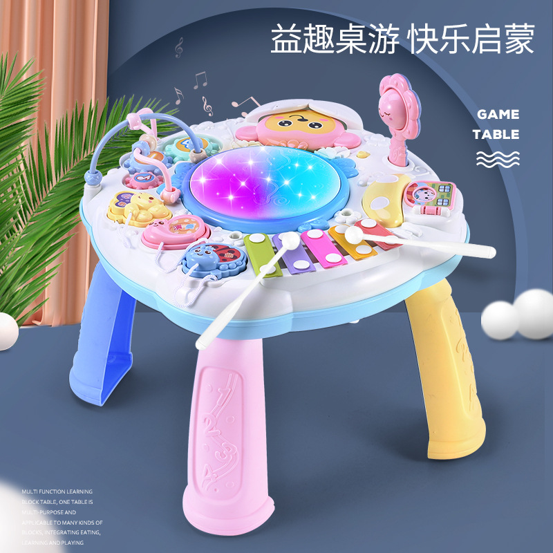 2020 New products baby multi-function Game table Knock piano Electronic organ Hand drum beat Round the bead Nursery rhyme Puzzle Early education baby