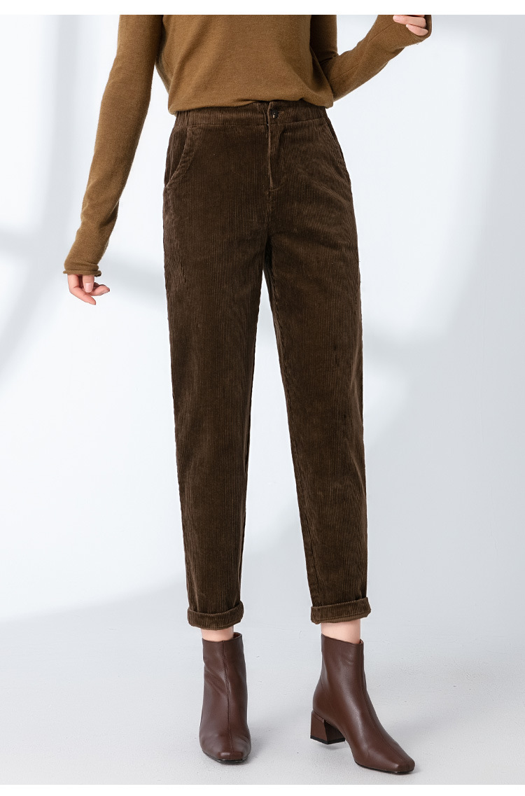 Quần culottes nữ ống rộng nhung kẻ dáng harem — Màu đen chi tiết 7