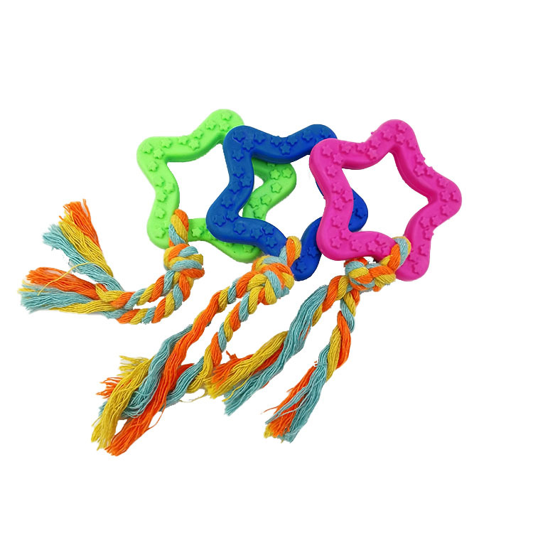 Creativo Pentágono estrella anillo para mascotas TPR cuerda de algodón juguete mordedura de perro dientes juguete de entrenamiento fabricantes al por mayor