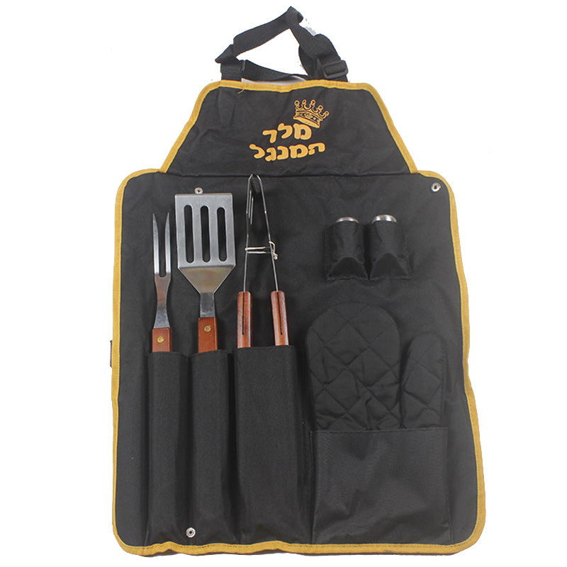 Acero inoxidable barbacoa parrilla al aire libre barbacoa herramientas 6-piezas conjunto mango de madera barbacoa traje barbacoa al aire libre combinación parrilla