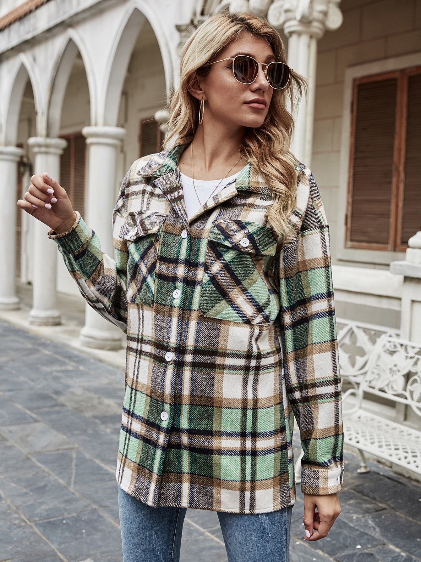 women s lapel loose plaid jacket nihaostyles clothing wholesale NSJM80249