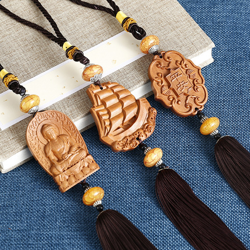 Ji Xiang Ru Yi Travel Talisman Car Ornament Wooden Carving Craftsmanship Male and Female Car Pendant Decorative Hanger