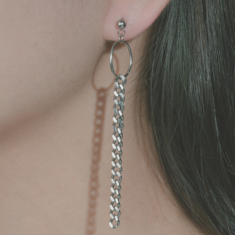 Harajuku Earrings Ring Long Chain Ear Clips Titanium Steel Tassel Jewelry Single display picture 4