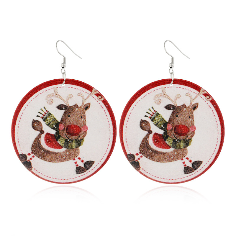 Noël Rond En Bois Elk Santa Impression Boucles D'oreilles Set Gros Nihaojewelry display picture 5
