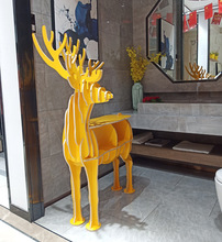 创意麋鹿动物造型置物架玄关桌创意书架木质摆件家装软装橱窗饰品