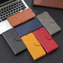 适用于三星S20手机皮套华为P40纯色皮纹手绳钱包插卡保护套Note9S