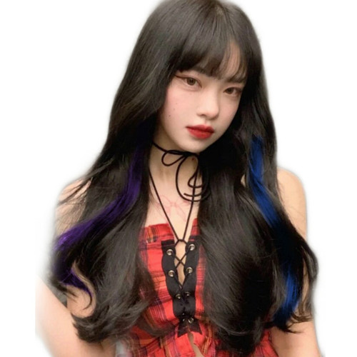 Colored wig piece long hair highlights one piece breathable natural long curly hair wig patch carpet supply supplier