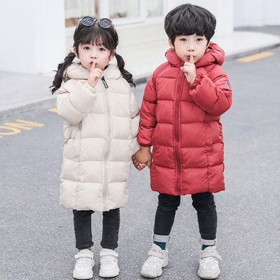 The new autumn and winter 2020 children cotton-padded clothes Boys Down Cotton baby Mid length version thickening girl coat