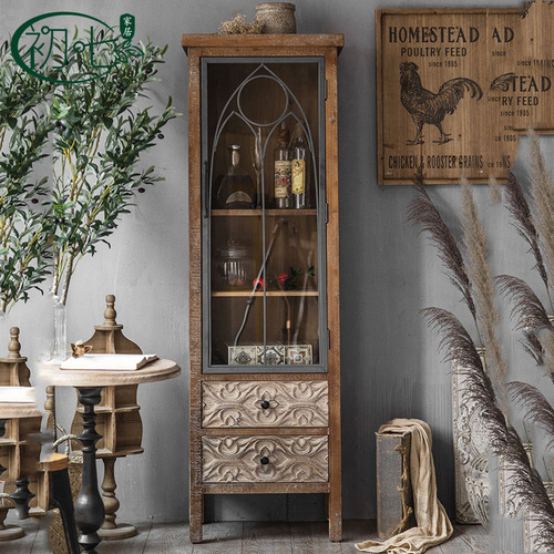 American country retro carved sideboard homestay furniture living room bar cabinet cabinet bedroom distressed storage cabinet