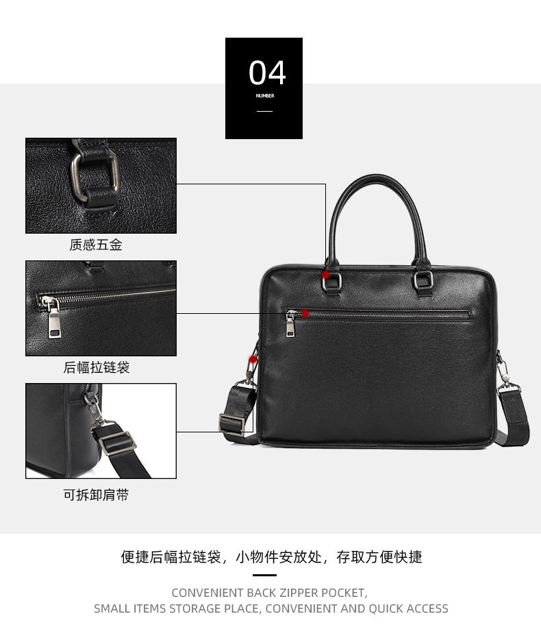 Túi xách tay nam da bò thật ngang 38×9×29 cm đựng laptop 14 inch — Màu đen chi tiết 9