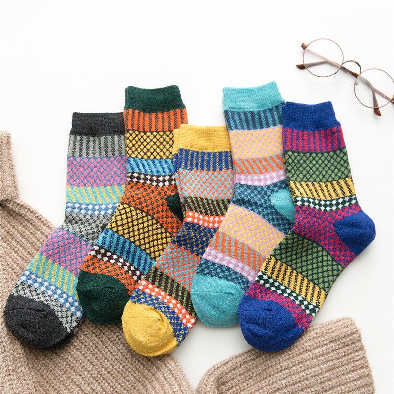 Women's Retro Color Block Polyester Blending Crew Socks 5 Pairs display picture 4