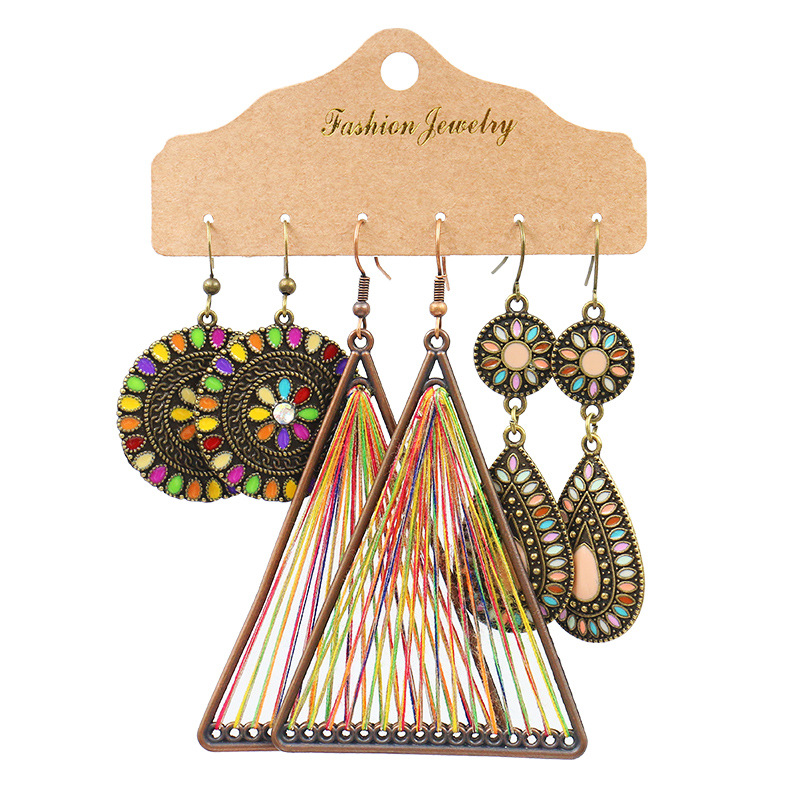 Earrings 3 Pairs Combination Set European And American Ear Accessories Retro Tassel Earrings