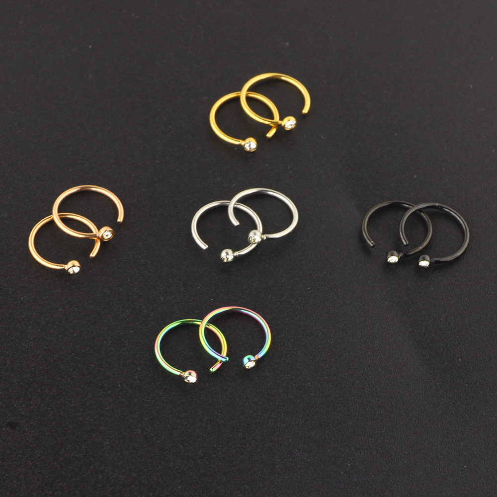 Rose Gold C-Shaped Stainless Steel Rhinestone Nose Ring Diamond Fake Nose Piercing Jewelry detail image 8