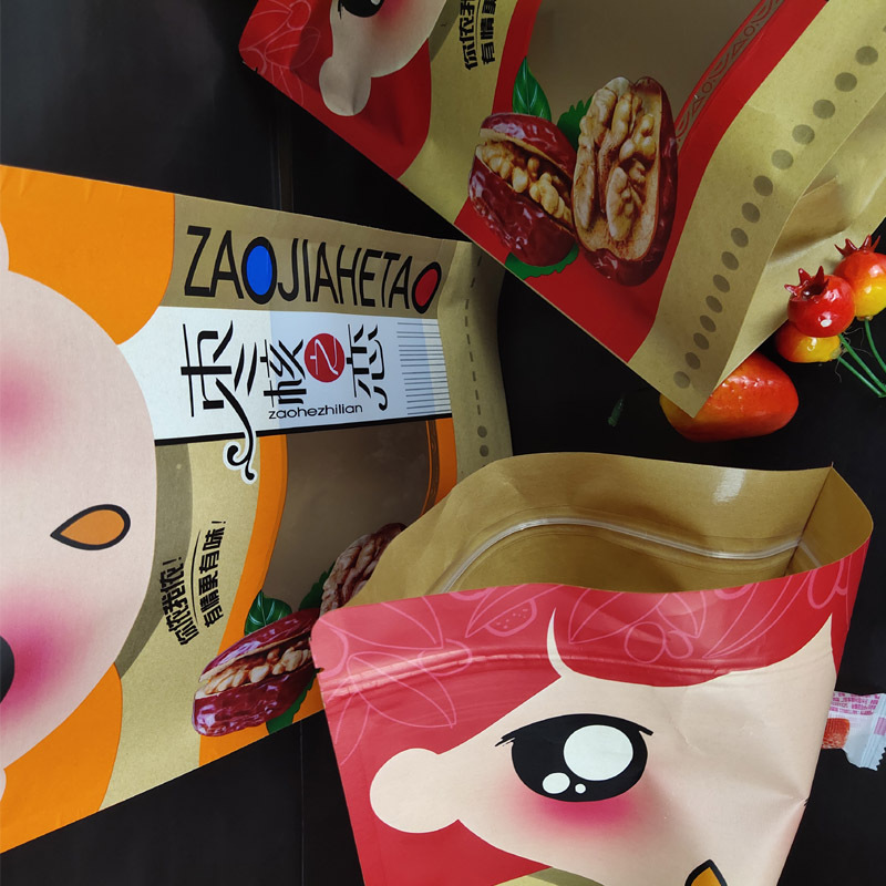 Jujube Kernel Love, jujube Sandwich Walnut, kraft paper window Bag, Snack Food Packaging Bag, Dried Fruit Self-sealing Bag in stock pic 5