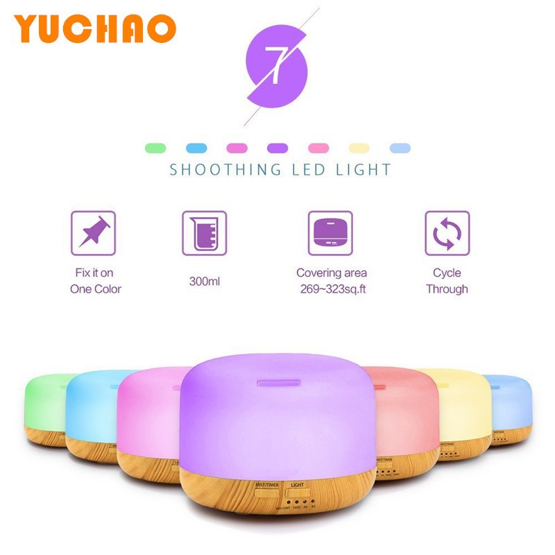 Humidificador de madera 300ml, atomizador de aroma, decoración de hogar colorida