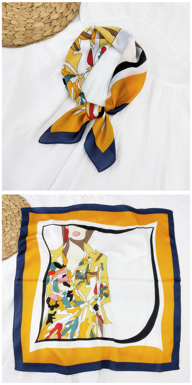 60g Weight Silk Scarf Classification Travel Occasion Silk Material Unisex Gender Printing Design Sweet Style Khaki, Grey, Red, Green, Blue, Yellow, Black Color 70 Small Square Scarf Silk Scarf Women Summer Neck Scarf Neck Protector Korean Thin Scarf 20