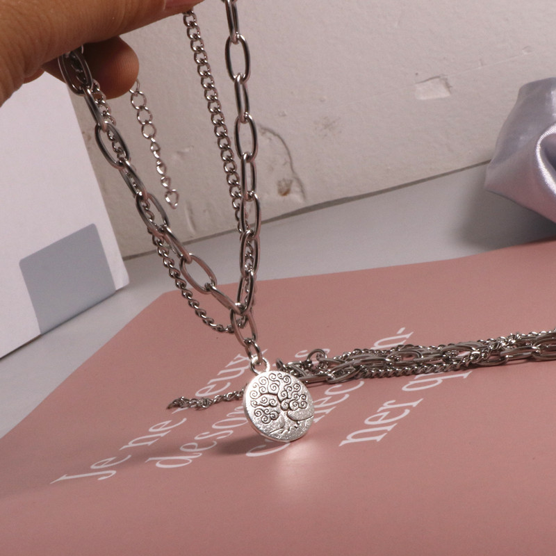 Hip Hop Multistrato Titanio Acciaio Donna Trendy Instagram Semplice e Personalizzato Internet Celebrity Stile Albero della Vita_voghion.com
